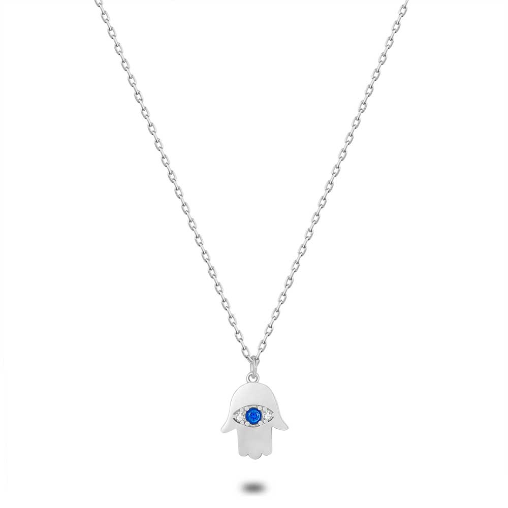 Silver Necklace, Hand With White And Blue Zirconia