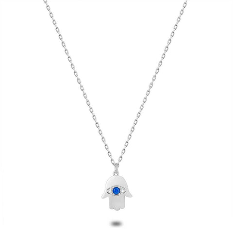 Silver Necklace, Hand With White And Blue Zirconia