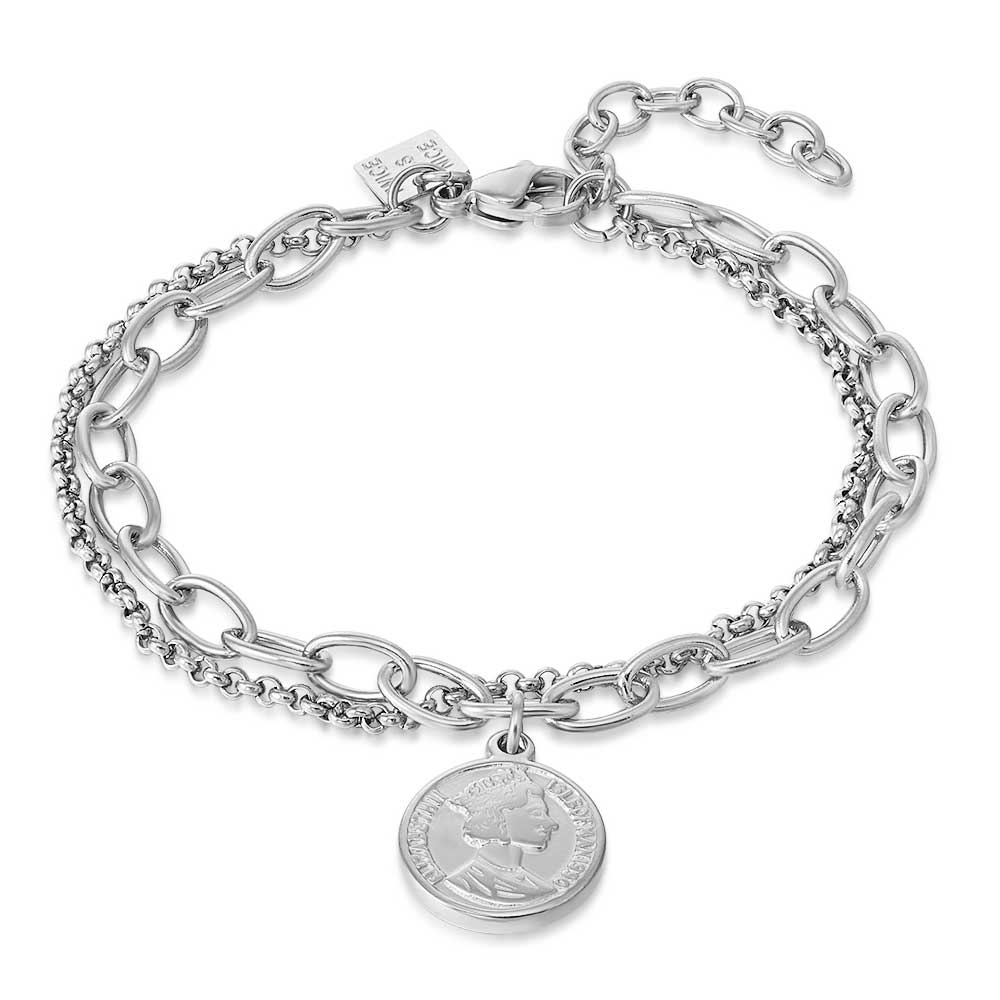 Stainless Steel Bracelet, Coin On 2 Different Chains