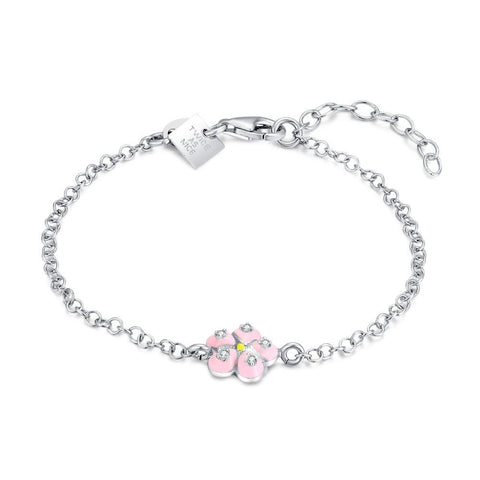 Silver Bracelet, Pink Flower, 5 Zirconia