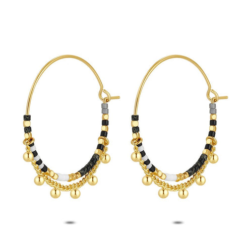 High Fashion Hoops, Black, White Miyuki Beads