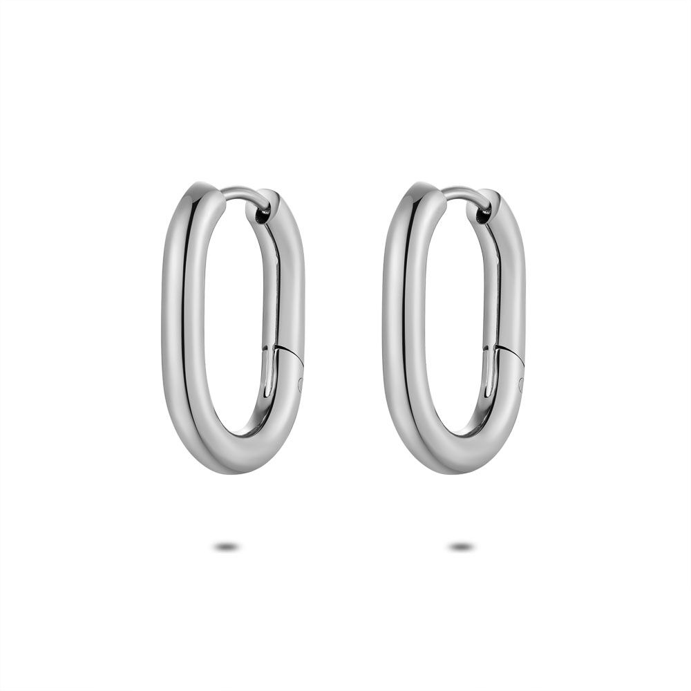 Stainless Steel Earrings, Oval Hoop Earrings, 20 Mm