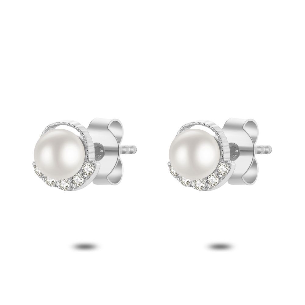 Silver Earrings, Small Pearl, 5 Mm