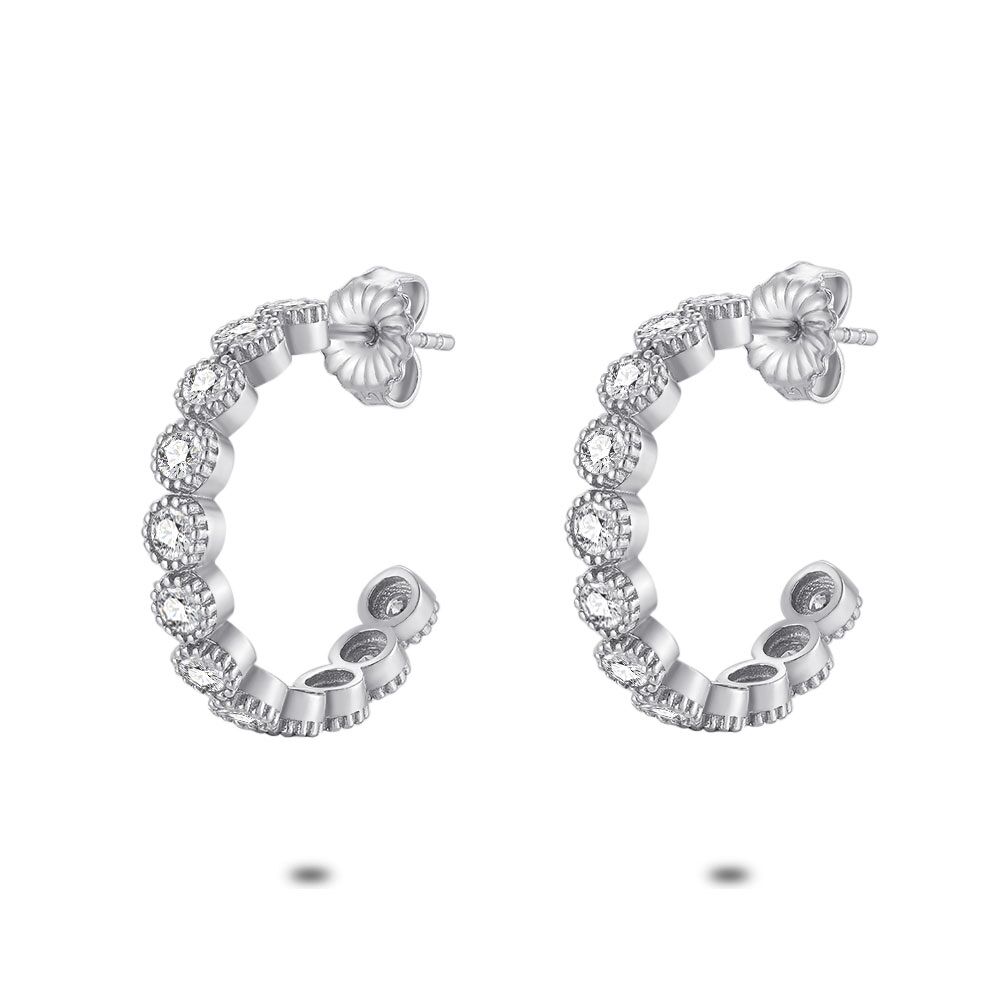 Silver Earrings, Open Hoops, 12 Zirconia