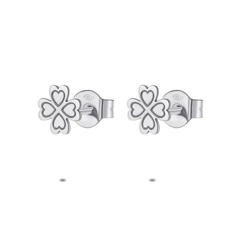 Silver Earrings, Clovers With 4 Hearts