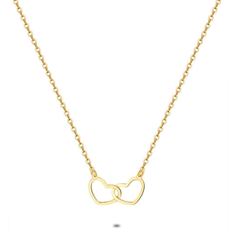 18Ct Gold Plated Silver Necklace, 2 Open Hearts