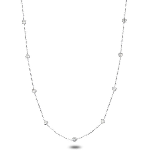 Silver Necklace, 11 Hearts, Zirconia